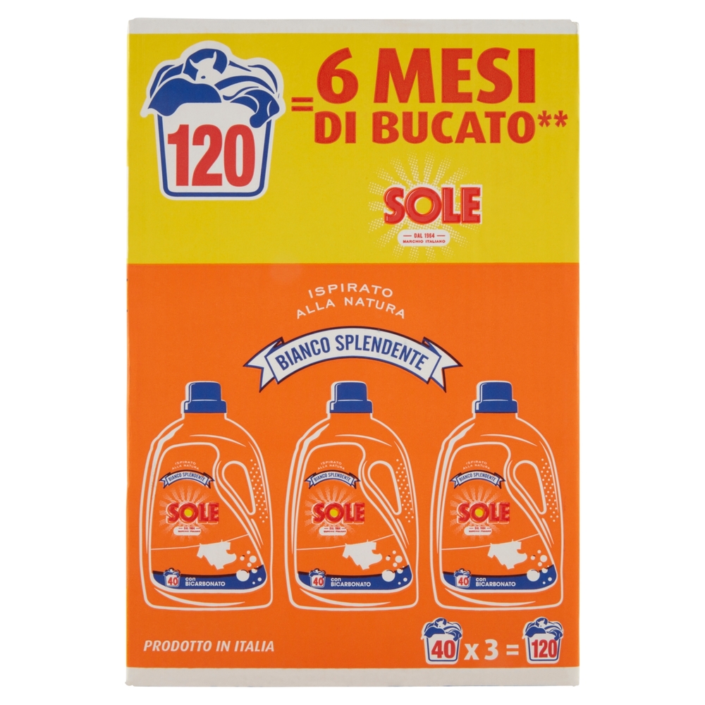 Sole Detersivo lavatrice Bianco Splendente 120 lavaggi 3 x 2 L